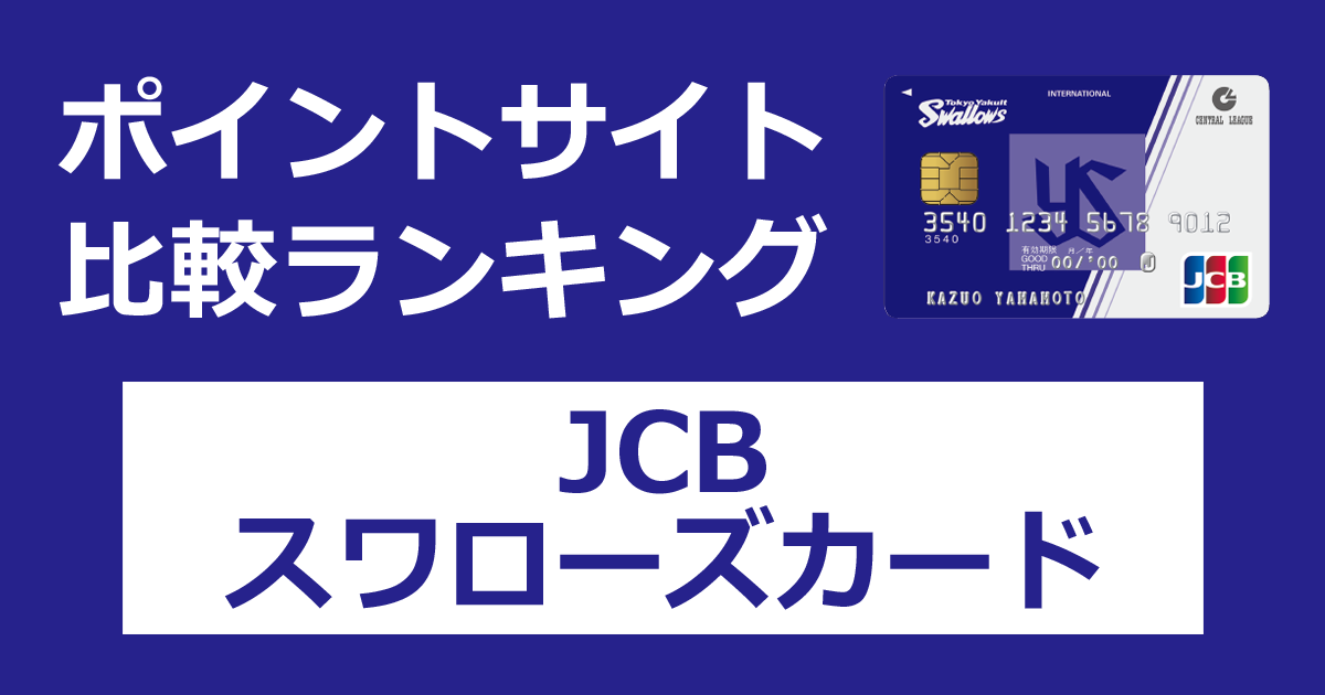 ポイントサイトの比較ランキング。ヤクルトスワローズのクレジットカード「JCBスワローズカード」をポイントサイト経由で発行したときにもらえるポイント数で、ポイントサイトをランキング。
