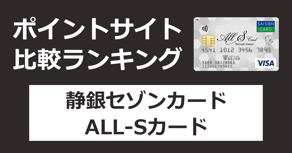 ポイントサイトの比較ランキング。静岡銀行のクレジットカード「静銀セゾンカード ALL-Sカード」をポイントサイト経由で発行したときにもらえるポイント数で、ポイントサイトをランキング。