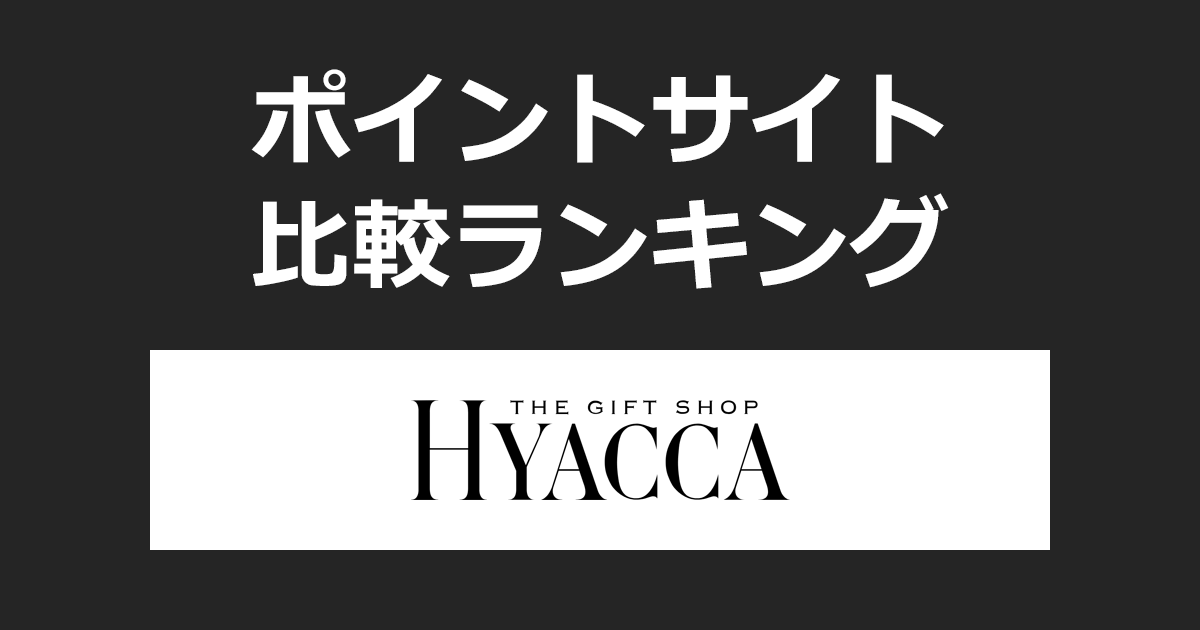 ポイントサイトの比較ランキング。ポイントサイトを経由して総合ギフトショップ「HYACCA(ヒャッカ)」でショッピングをしたときにもらえるポイント数で、ポイントサイトをランキング。